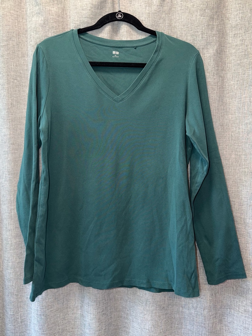 Uniqlo Women's V-Neck Long Sleeve Top - Teal Green XL